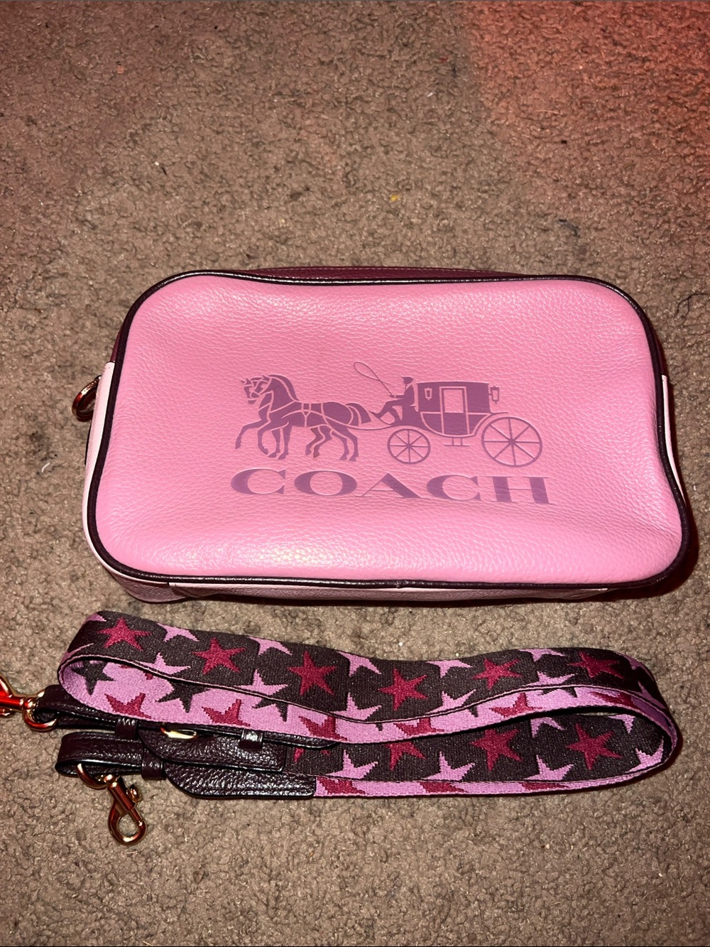 Coach Pink Signature Camera Bag with Star Jacquard Strap